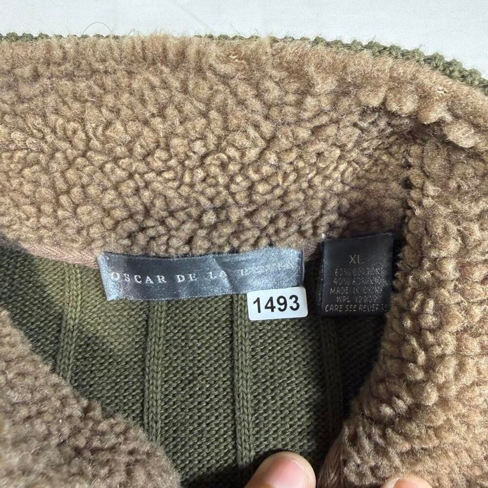 Oscar De La Renta Mens XL Olive Green Full Zip Sweater Sherpa Lined Collar - Picture 3 of 5